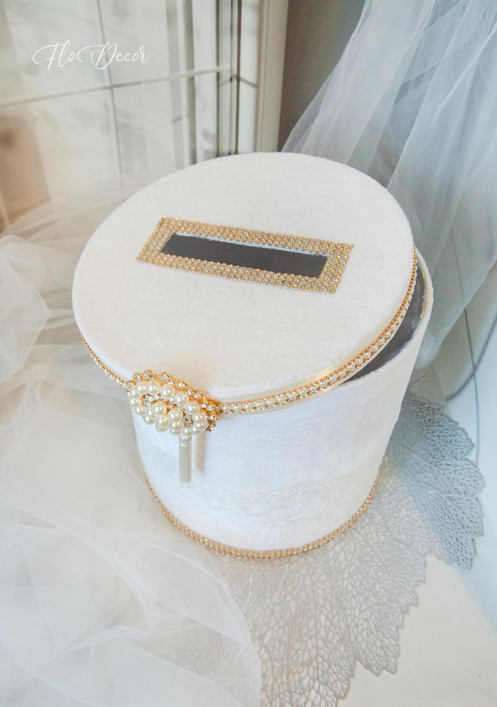 Ivory Wedding Card Box Golden Reception Card Holder Wishing Well ...