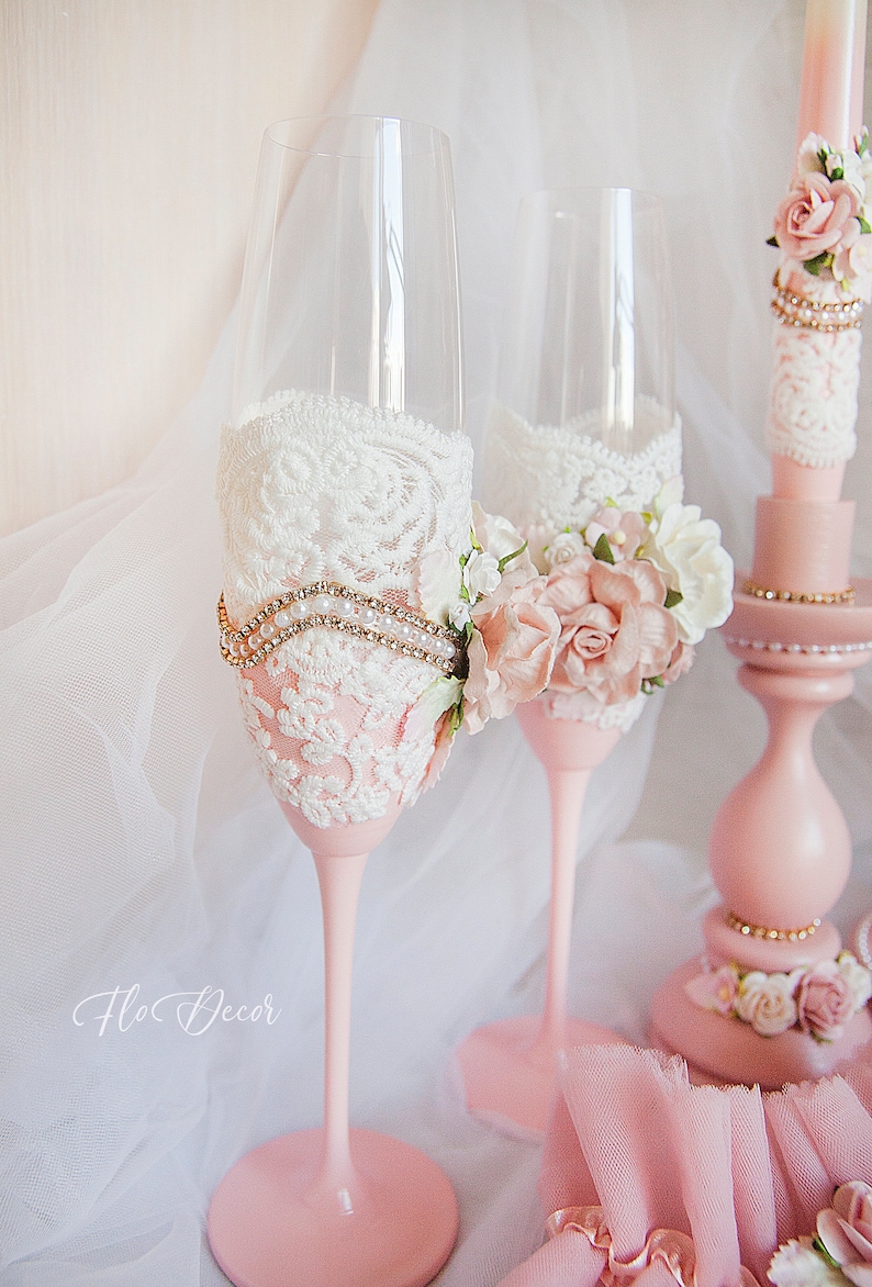 Blush Pink Champagne Glasses and Cake Servers & Knives Set Etsy