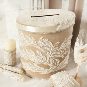 Caixa de cartão de casamento bege veludo blush elegante decoração de casamento poço dos desejos porta-dinheiro de casamento renda marfim caixa de cartão decorações de quinceanera