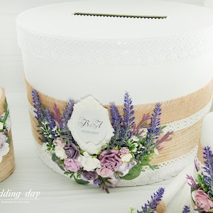 Gepersonaliseerde lavendel bruiloft kaartdoos paars receptie kaarthouder violet wensput bruiloft spaarpot romantische kaart brievenbus rustiek chic