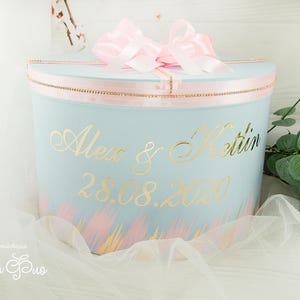 Caixa de cartão de casamento personalizada Caixa de cartão de casamento azul claro Algo Azul Caixa de dinheiro de casamento rosa Presente de casamento para casal Mis Blue Quinceanera