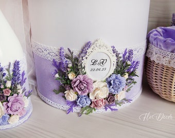 Personalized Lavender Wedding Card Box, Velvet & Pearl Decoration, Purple Money Holder