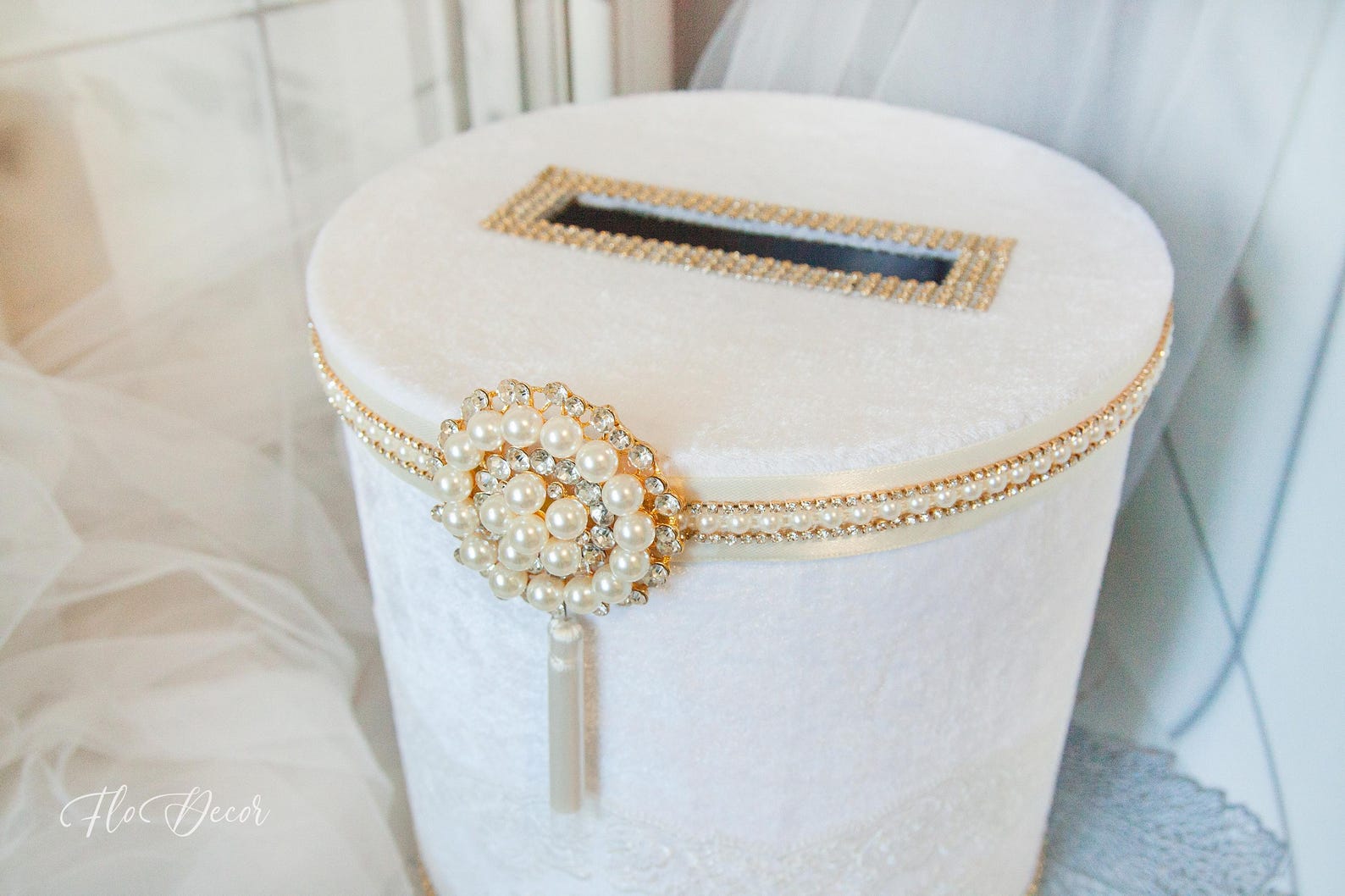 Ivory Wedding Card Box Golden Reception Card Holder Wishing Well ...