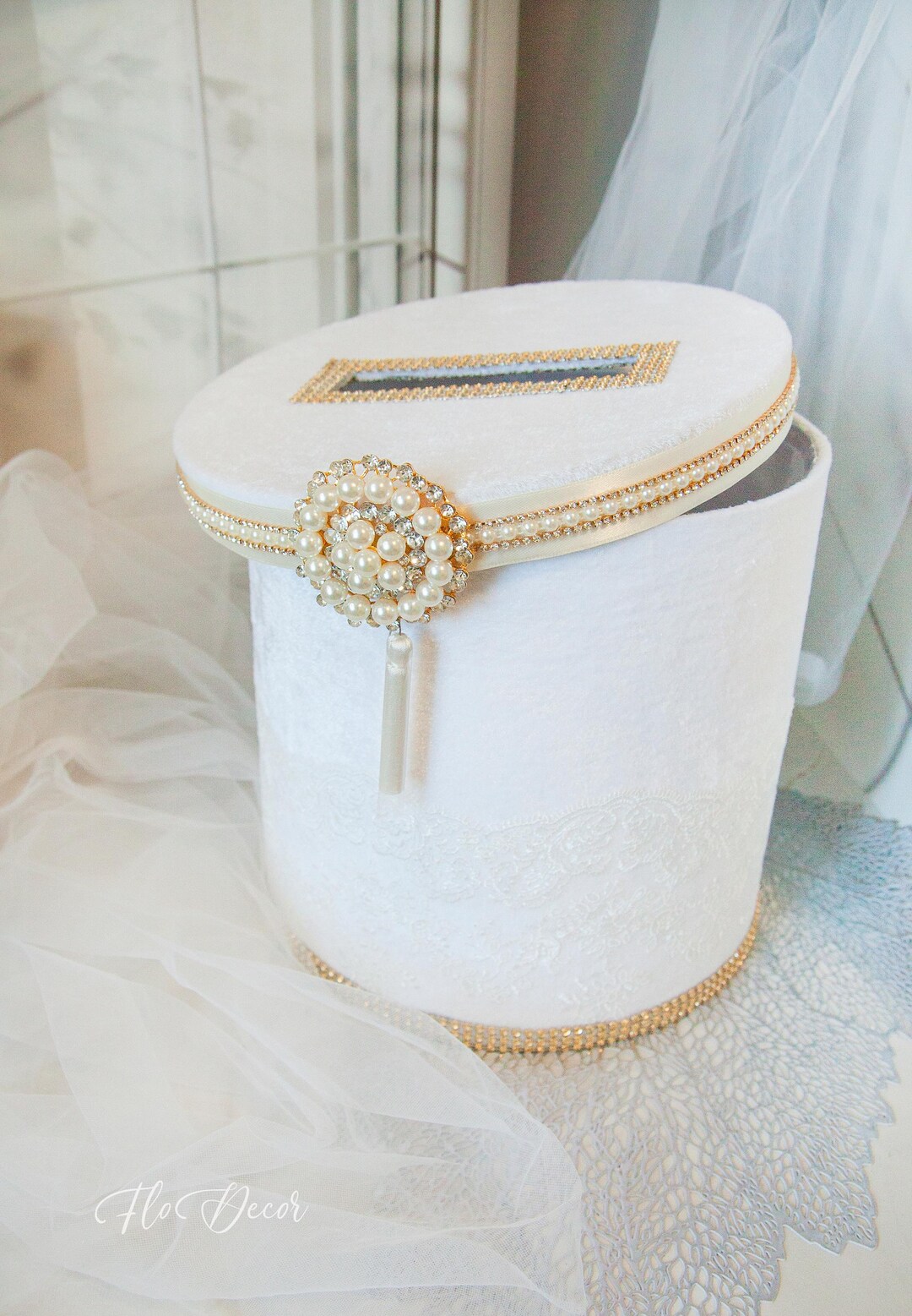 Ivory Wedding Card Box Golden Reception Card Holder Wishing Well ...