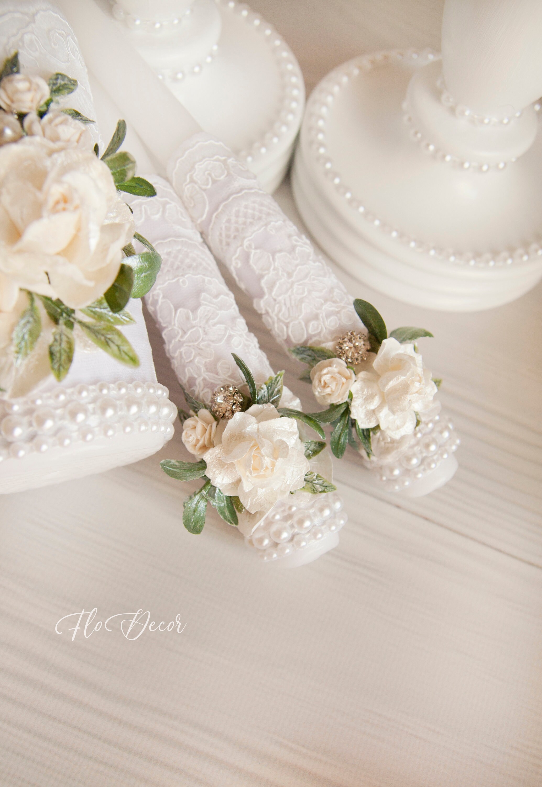 Wedding White Unity Candles Set and Holders Lace Wedding Etsy