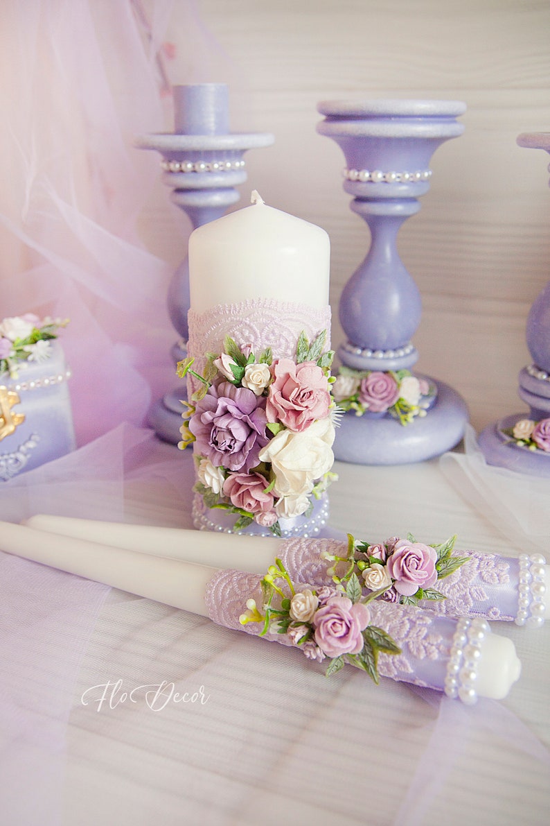 Lavender Unity Candles & Holders Violet Wedding Candles Purple Unity