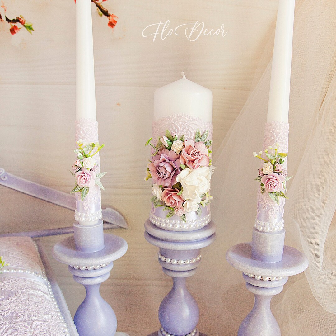 Lavender Unity Candles & Holders Violet Wedding Candles Purple Unity