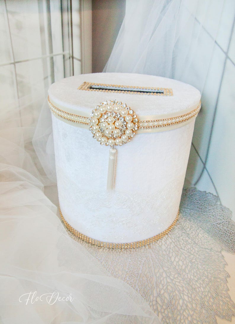 Ivory Wedding Card Box Golden Reception Card Holder Wishing Well ...