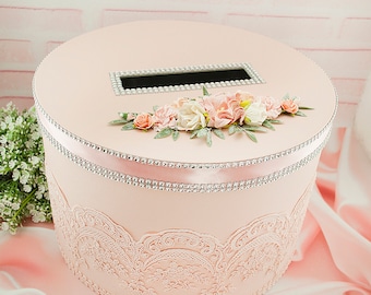 Blush pink wedding card box Blush rose money holder Romantic Card Post Box Reception Card Holder Blush Wishing Well Wedding Money Box