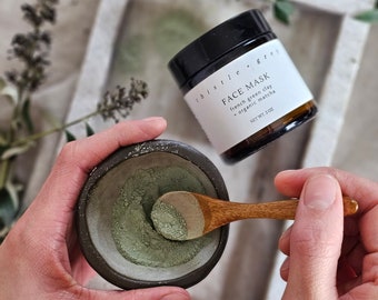 FACE MASK SET | French Green Clay and Organic Matcha face mask and mixing bowl set | home spa treatment | luxury facial | facial gift set
