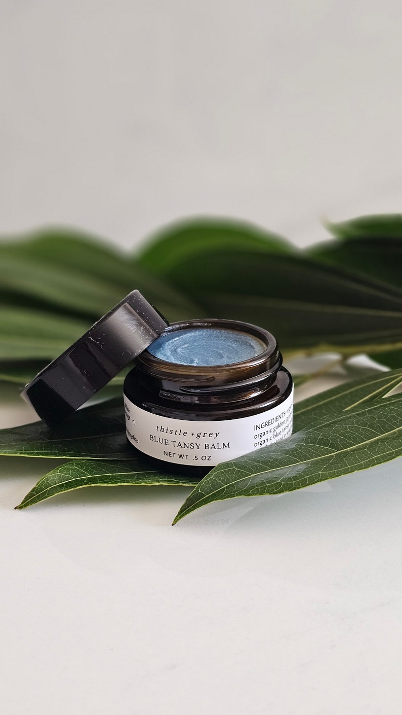 ORGANIC BLUE TANSY Facial Balm Tallow Face Cream Low Pufa Moisturizer Saturated Fat Skincare Gentle Nourishing image 1