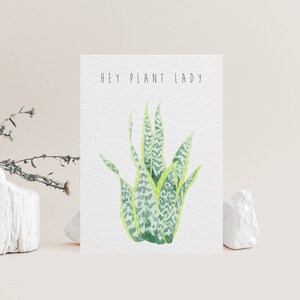 Carte d’usine d’aquarelle | Carte succulente | Carte d’amoureux des plantes | Dame de plante