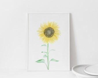 Watercolor Sunflower Print: Botanical Yellow Floral Wall Art
