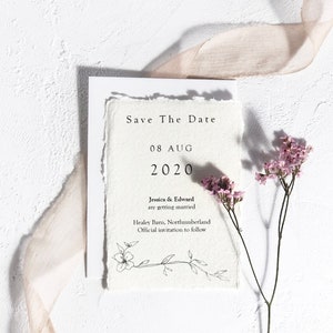 Handmade paper Save The Date cards | Minimal Save The Date magnets | Simple Save The Date invite