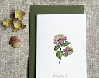 Botanical Hydrangea Birthday Card: Hand-Painted Floral Design
