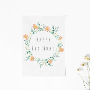 Botanical Happy Birthday card | Watercolour poppy card | card for mum - sister