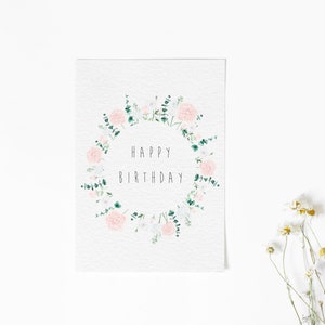 Botanische Geburtstagskarte | Rosa Pfingstrose Geburtstagskarte für sie | Florales Aquarell