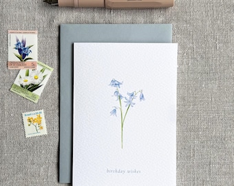 Hand-Painted Botanical Birthday Card for her | Watercolour Bluebell Card