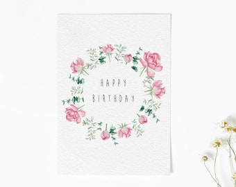 Carte botanique joyeux anniversaire | Carte florale aquarelle pour maman - sœur - amis