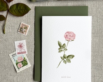 Vintage Rose Card: Hand-Painted Botanical With Love