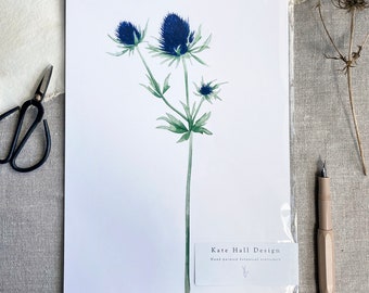 Blue Thistle Watercolor Print: Botanical Wall Art