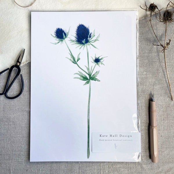 Blue Flower Print | Blue Botanical Print | Blue Wall Decor | Sea Holly | Thistle