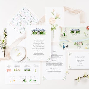 Custom venue illustration | Bespoke Watercolour wedding map | Wedding Timeline