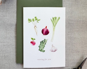 Rooting For You Card | Good Luck Card | Watercolour Vegetable Card