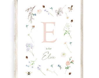 Personalised Floral Initial Print: Watercolor Nursery Letter Sign