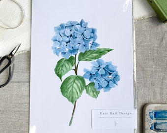 Blue Hydrangea Watercolor Print: Botanical Wall Art