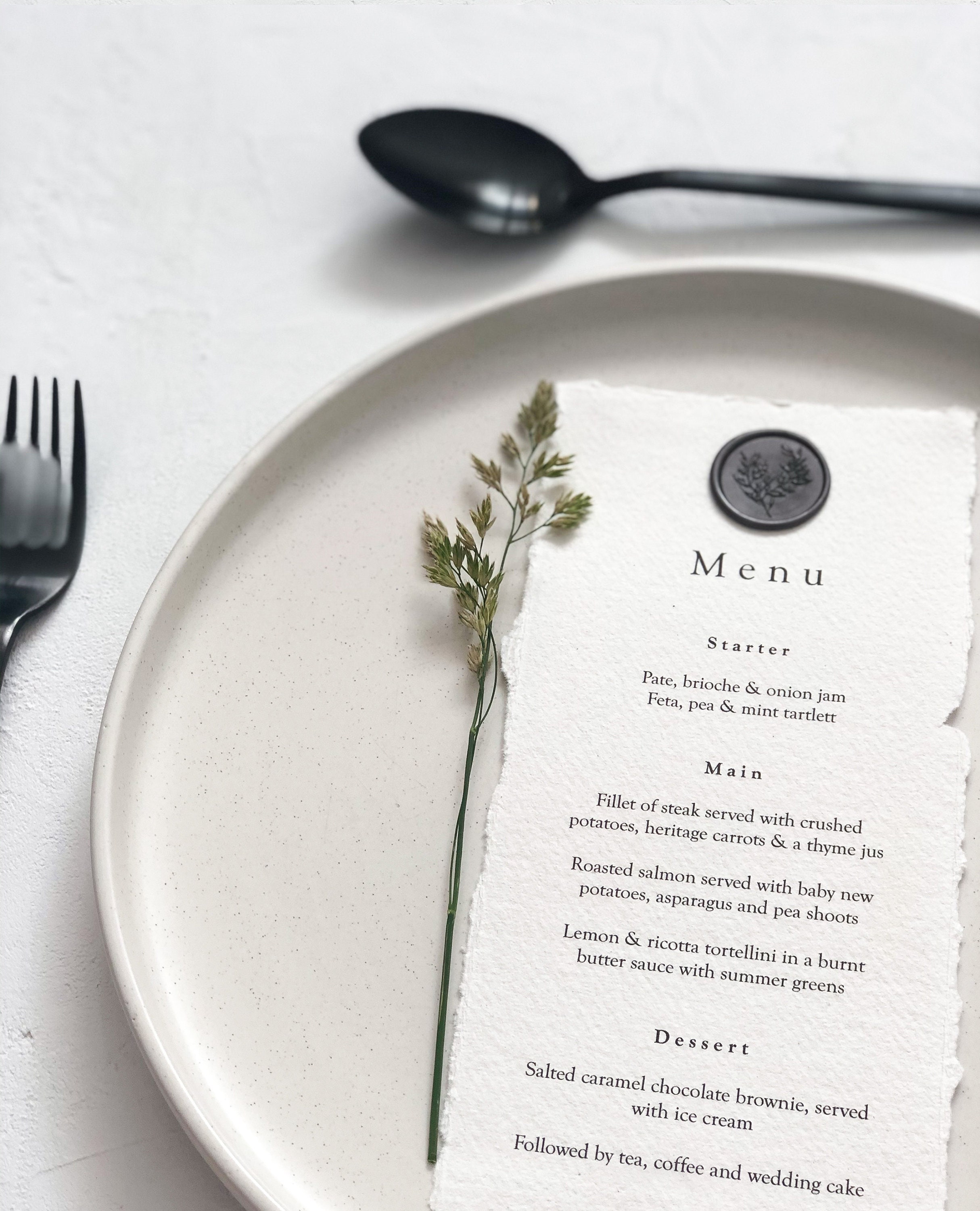 Minimal Handmade Paper Wedding Menu Simple Modern Wedding Etsy