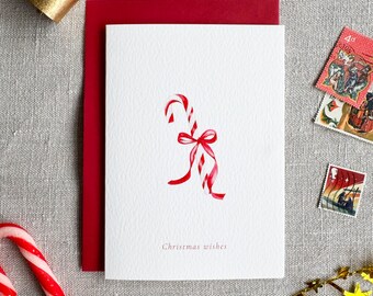 Candy Cane Christmas Card | Traditional red and white Christmas card | Watercolour Illustration