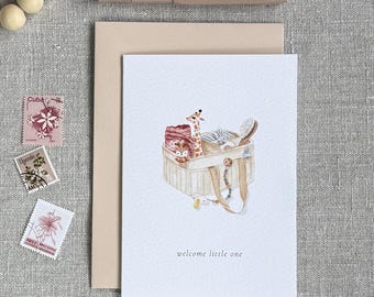 Watercolor New Baby Card: Neutral Palette, Hand Painted Design