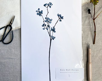 Blueberry Watercolor Print: Navy Botanical Wall Art