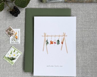 Green New Baby Card for boys or girls | Welcome Little One Card