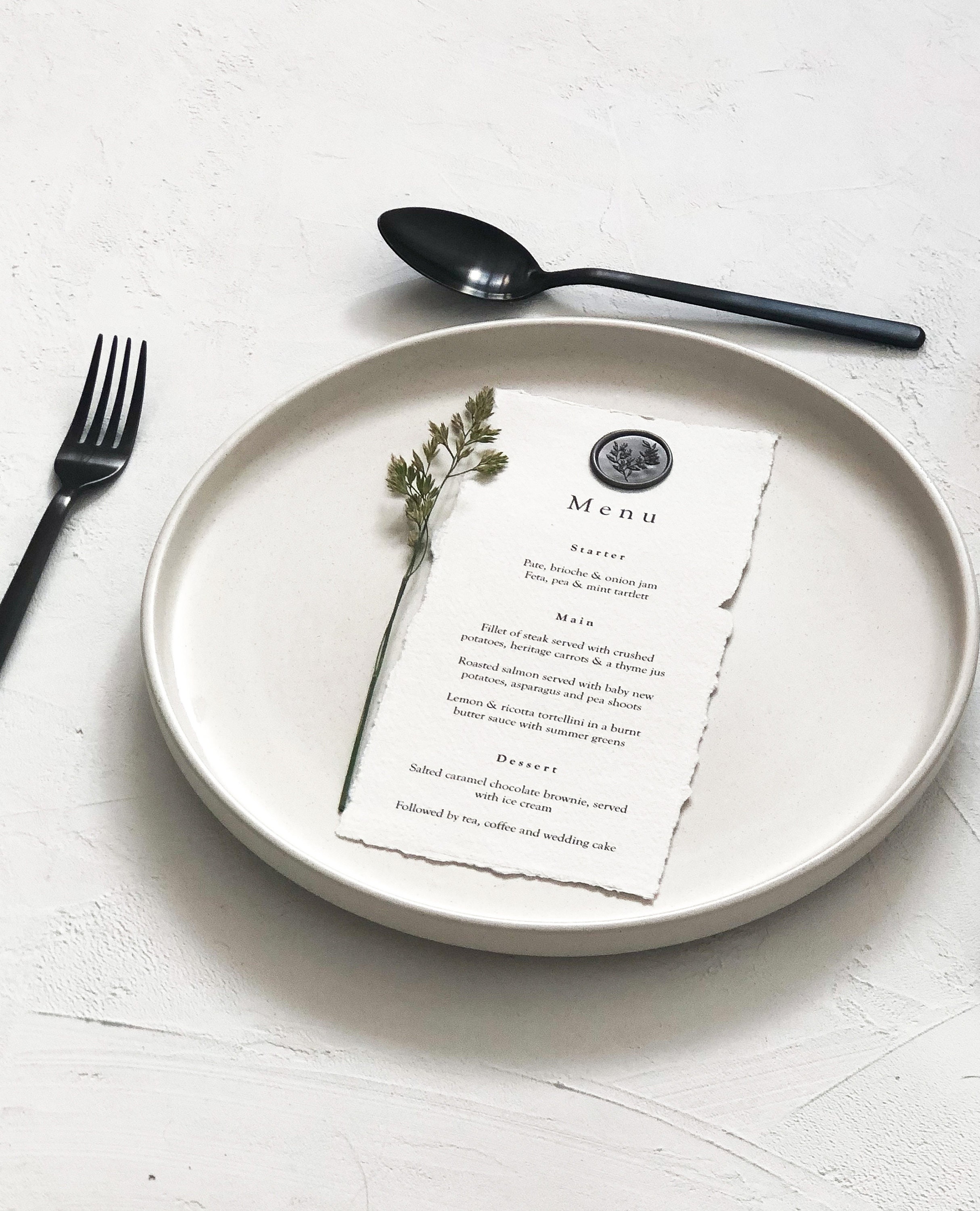 Minimal Handmade Paper Wedding Menu Simple Modern Wedding Etsy