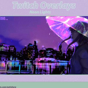 Animated Overlays Neon Lights Twitch - Youtube - Overlay - Stream - Neon - Cute - Rain - Chill - Gamer - Kawaii - Anime - Overlay - Stream -