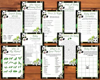 Panda babyshower-spelpaket, Panda babyshower-spelset, utskrivbart partyspelpaket, roliga babyshower-spel, unikt spelpaket
