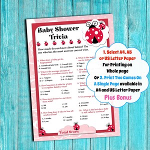 Baby Shower Trivia Game, Ladybug Printable Baby Shower Games, Cute Ladybug Theme Baby Shower Game, Red and Black Girl Baby Shower, LBBS