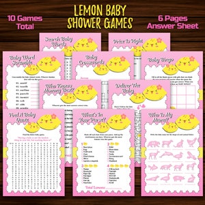 Lemon Baby Shower Games Package Set, Baby Shower Game Bundle, 10 Citrus Printable Games For Baby Girl, BONUS Hospital Bag Checklist, A4, A5