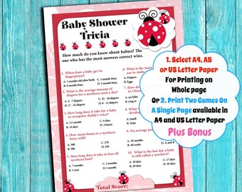 Baby Shower Trivia Game, Ladybug Printable Baby Shower Games, Cute Ladybug Theme Baby Shower Game, Red and Black Girl Baby Shower, LBBS