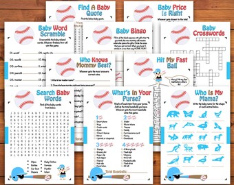 Baseball Baby Shower Games, Baseball Themed Baby Shower, 10 Printable Baseball Baby Shower Games Package, Sports Baby Shower Games For Boys