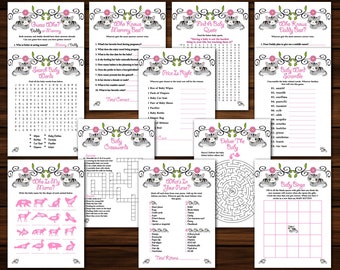 Kat of kitten baby shower games pakket set, baby shower game bundel, 12 Kitty printbare games voor babymeisje, BONUS ziekenhuistas checklist