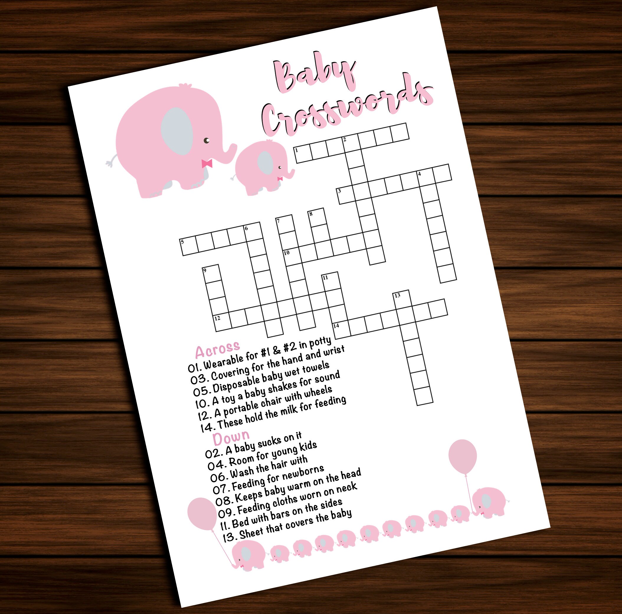Pink Elephant Baby Shower Games, Pink and Grey Elephant Game Package ...
