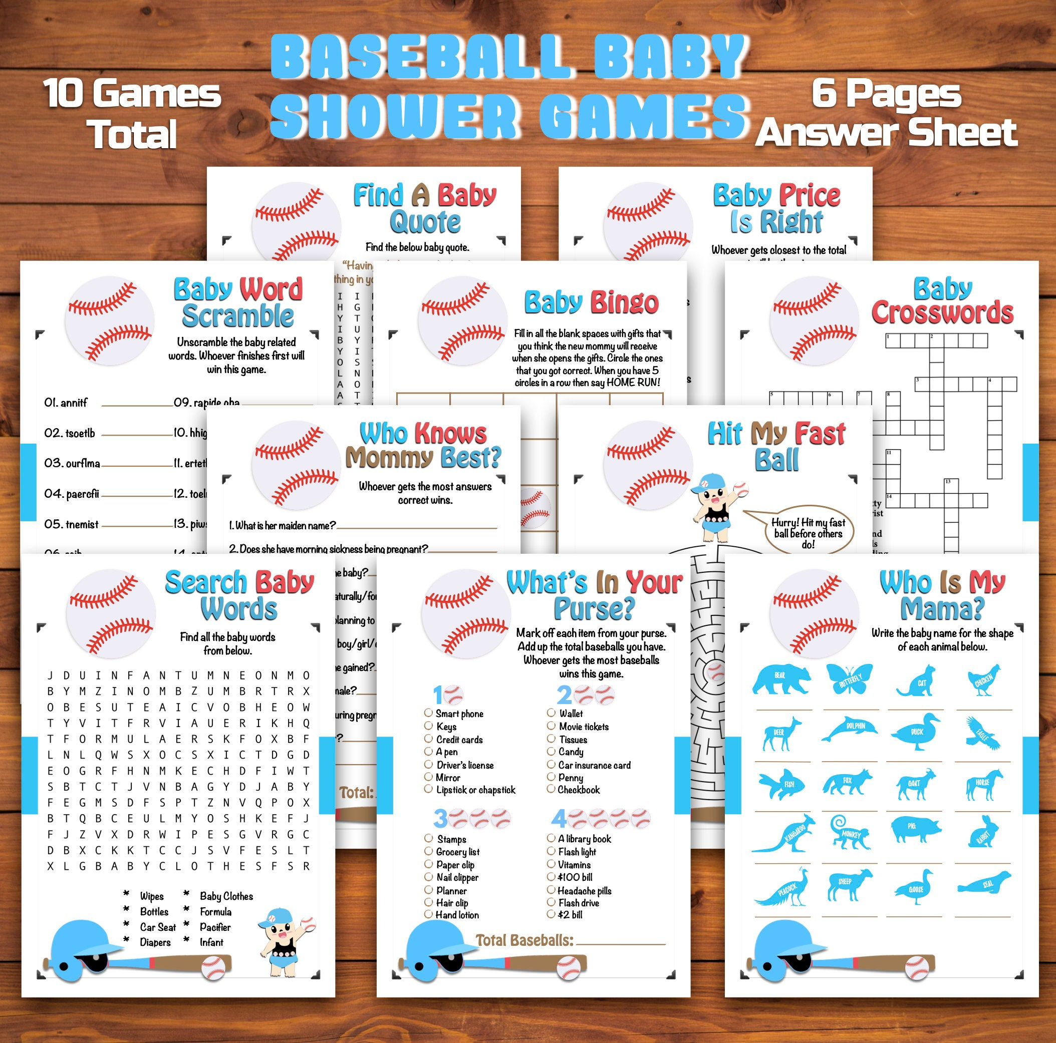 Baseball Baby Shower Games, Baseball Themed Baby Shower, 10 Printable ...