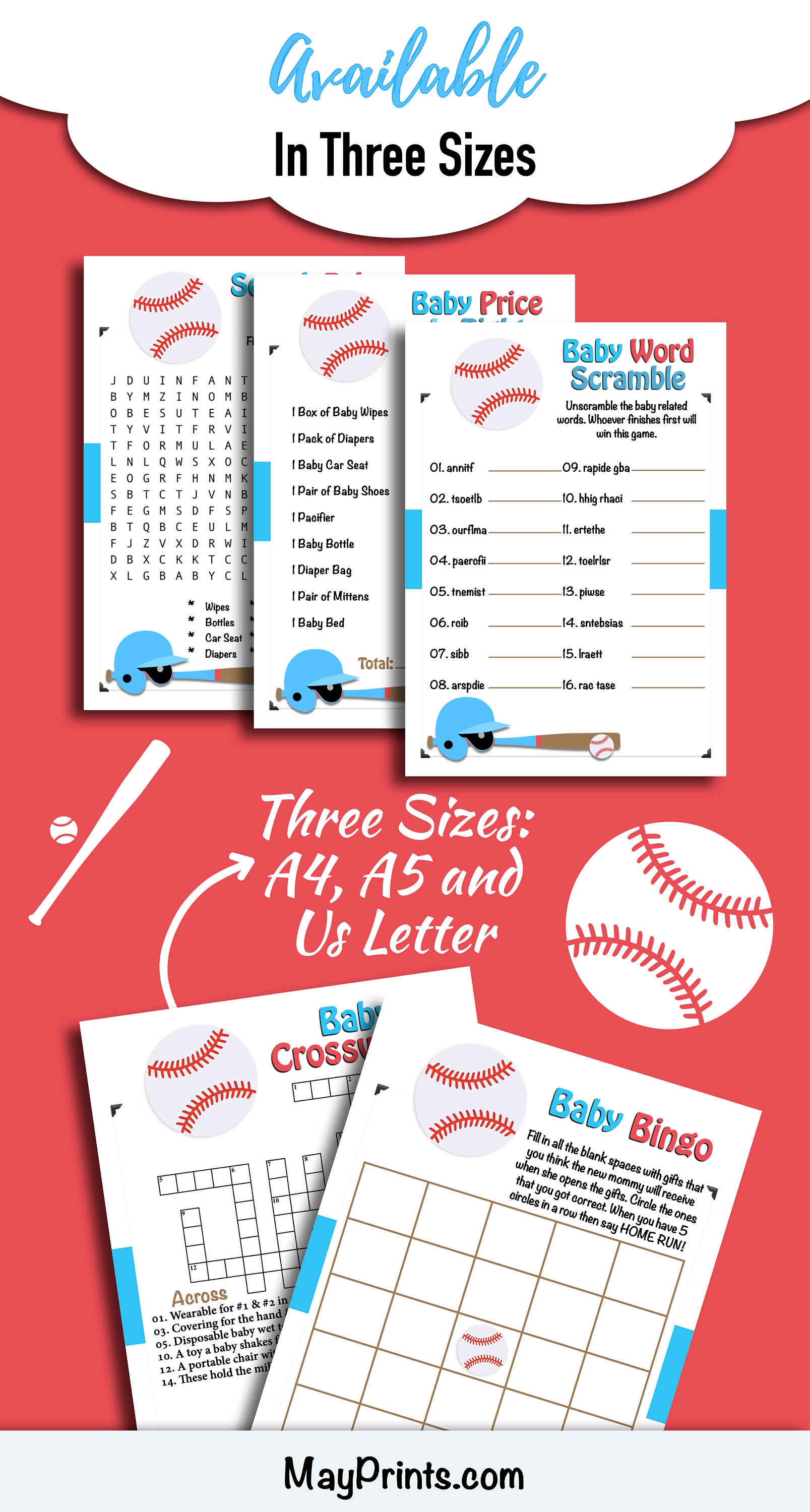 Baseball Baby Shower Games, Baseball Themed Baby Shower, 10 Printable ...