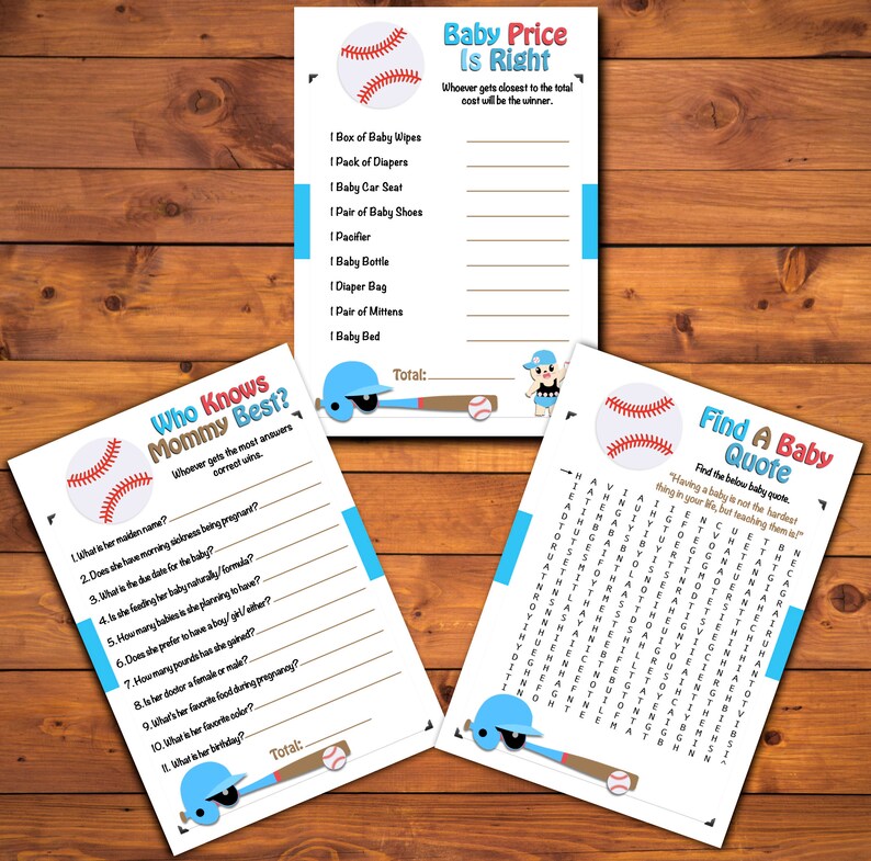 Baseball Baby Shower Games, Baseball Themed Baby Shower, 10 Printable ...