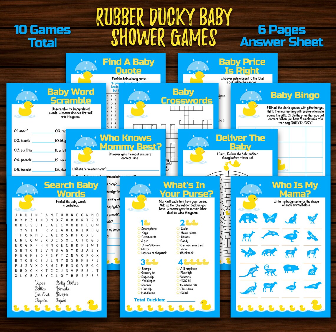 Blue and Yellow Rubber Ducky Baby Shower Games, Rubber Duck Baby Shower