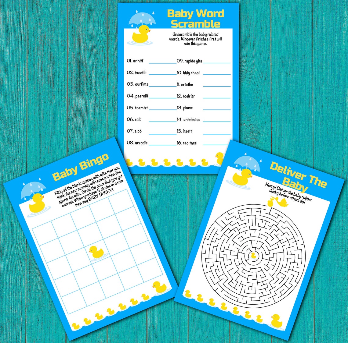 Blue and Yellow Rubber Ducky Baby Shower Games, Rubber Duck Baby Shower