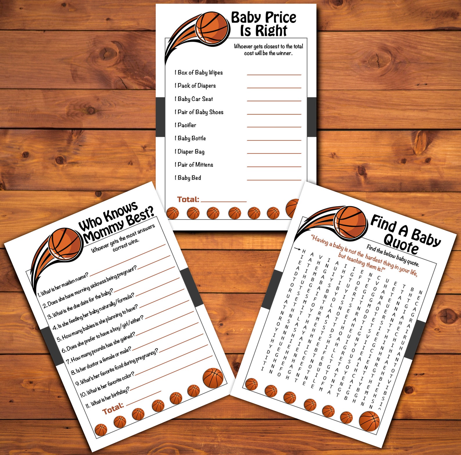 Basketball Baby Shower Games Package, 10 Printable Basketball Shower